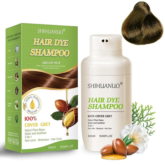 Hair Dye Shampoo 3 in 1 for Gray Hair Coverage,Argan nut Natural Shampoo Hair Dye for Women & Men/Ammonia-Free 500ml(Linen)-VivaGrace Women