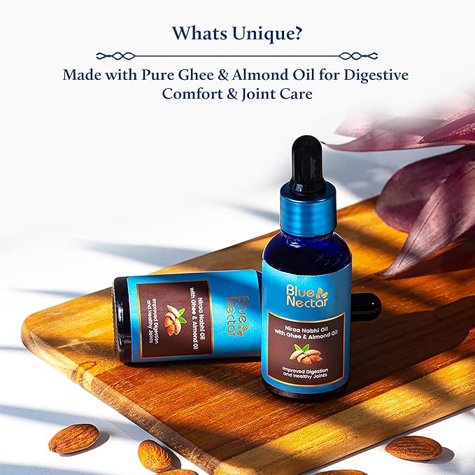 Blue Nectar Ayurveda Nabhi Oil with Ghee & Almond Oil | Belly Button Oil for Digestion & Joint Health | 100% Natural & Herbal (21 Herbs, 1 fl oz)-VivaGrace Women