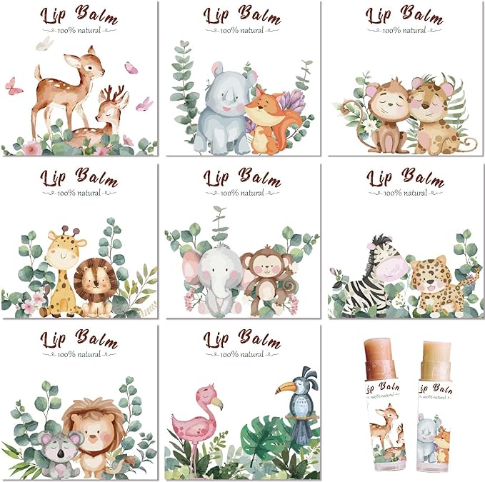 CRASPIRE 80Pcs 8 Styles Lip Balm Sticker Animals Self-Adhesive Cartoon Monkey Lion Homemade Lip Balm Containers Labels Vintage Square DIY Label Paper Sticker for Woman Cosmetics Lipsticks Decor-VivaGrace Women