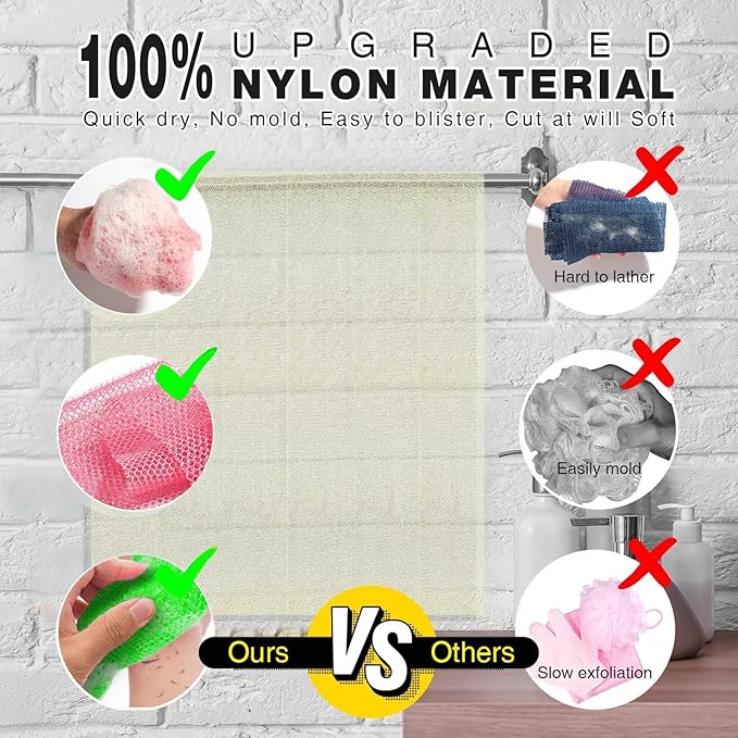 UJFQBH 4 Pieces African Net Sponge African Net Long Net Bath Sponge Exfoliating Shower Body Scrubber Back Scrubber Skin Smoother,Great for Daily Use (Purple, Orange, Green, Pink)-VivaGrace Women