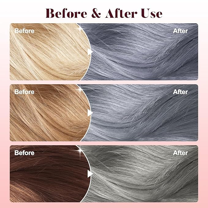 Silver Gray Hair Dye Shampoo, Instant Hair Color Shampoo, Colors Hair in Minutes, Long Lasting Silver Hair Dye, Champu Para Canas, Easy to Use 16.90 Fl Oz-VivaGrace Women