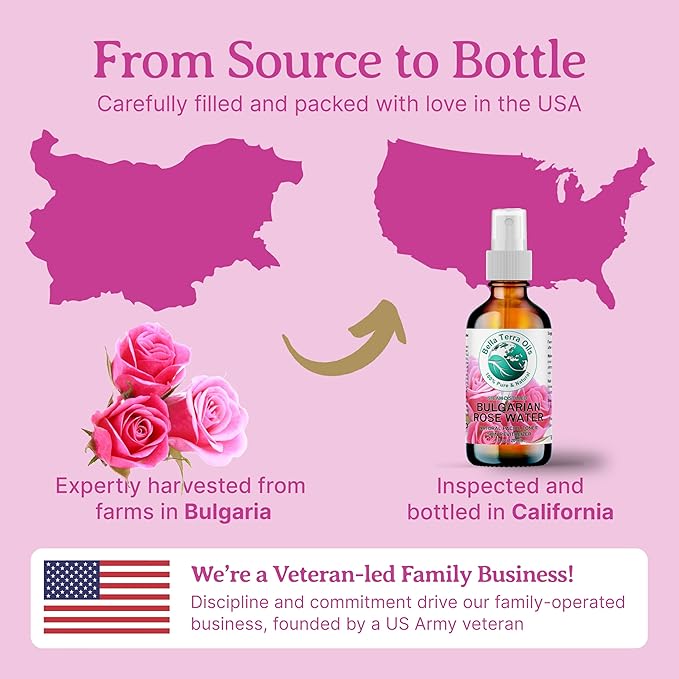 Bella Terra Oils - Organic Rose Water Mist 4 oz - Capture The Bulgarian Rose Essence, Perfect as a Gentle Rosewater Face Mist, Free from Synthetics-VivaGrace Women