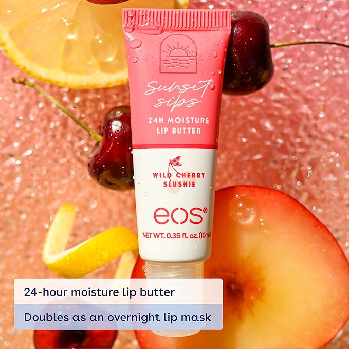 eos Sunset Sips Lip Butter Tube- Wild Cherry Slushie, 24-Hour Moisture, Overnight Lip Mask, Lip Care Products, 0.35 fl oz-VivaGrace Women