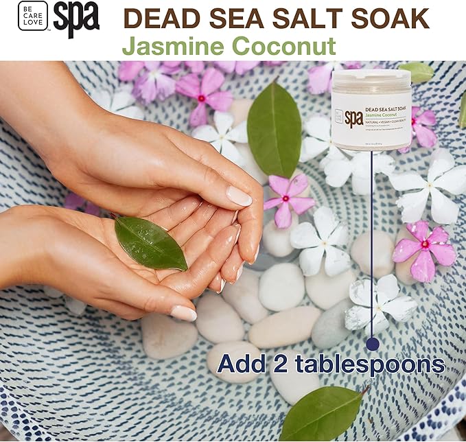 BCL SPA Dead Sea Salt Soak - Bath Salt with Organic Jasmine + Coconut, Shae Butter, Arnica, Aloe Vera Juice, Chamomile, Argan Oil & Jojoba Oil Skin Exfoliator - Home/Professional Use 16 fl oz-VivaGrace Women