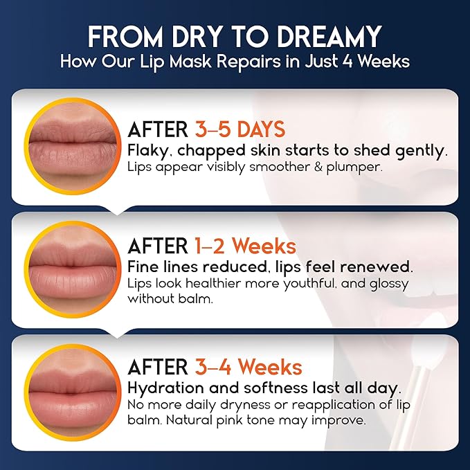 Lip Mask Overnight with Hyaluronic Acid & Collagen, Lip Sleeping Mask for Dry Cracked Lips, Moisturizing, Hydrating, Exfoliating Night Treatment for Lip Care (Peach) (0.7, Honey)-VivaGrace Women