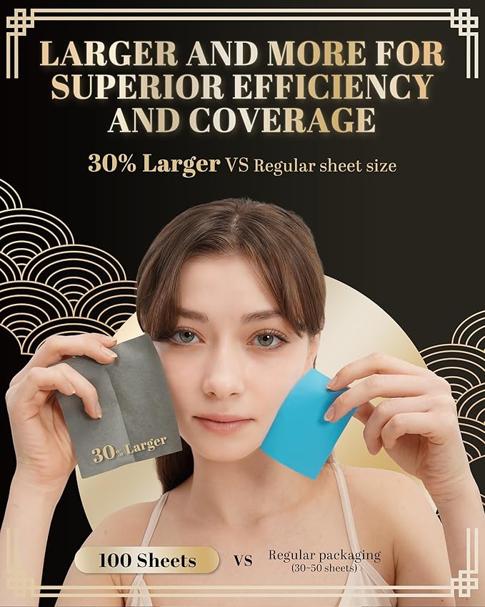 [KPOP Beauty] Makeup Friendly Oil Blotting Paper - DANABE Bamboo Charcoal Face Oil Blotting Sheets | Korean Skincare Oil Absorbing Sheets for Face (4x3.6 in.100 Large Sheets)-VivaGrace Women
