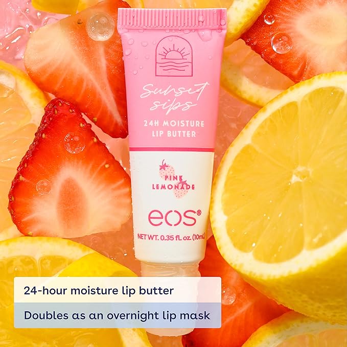 eos Sunset Sips Lip Butter Tube- Pink Lemonade, 24-Hour Moisture, Overnight Lip Mask, Lip Care Products, 0.35 fl oz-VivaGrace Women