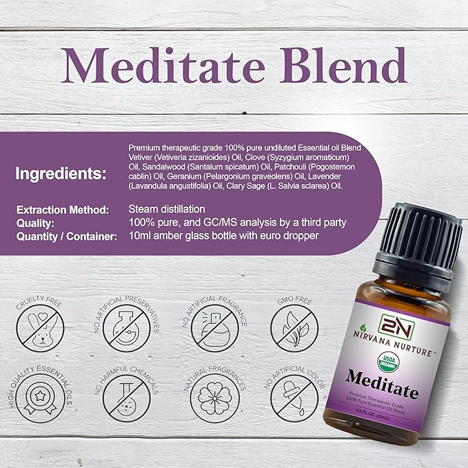 Meditate Blend USDA Certified Organic, 100% Pure and Premium, Undiluted, Meditation, Aromatherapy, Calm, Relax-VivaGrace Women