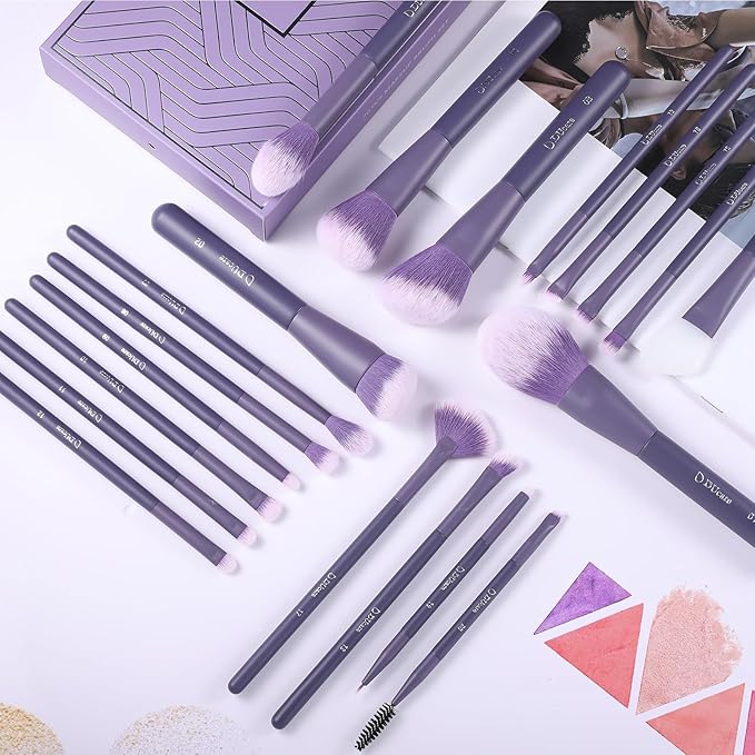 DUcare Makeup Brushes Set Professional 20pcs Vegan Make Up Brushes, Foundation Eyeshadow Concealer Contour Powder Blush Blending Eyeliner Brush with Silicone Face Mask Brush Purple-VivaGrace Women