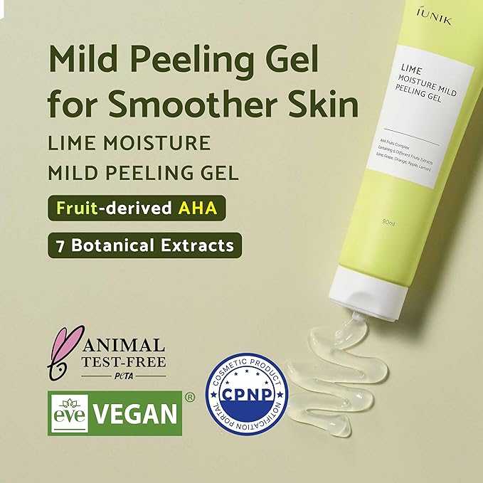 IUNIK Lime Moisture Mild Peeling Gel 3.04 Fl Oz - Gentle Exfoliating Deep Cleansing Glowing - Smooth with AHA & Fruits Complex - Control Sebum Clear Dead Skin Cells Blackheads Pore-Minimizing Vegan