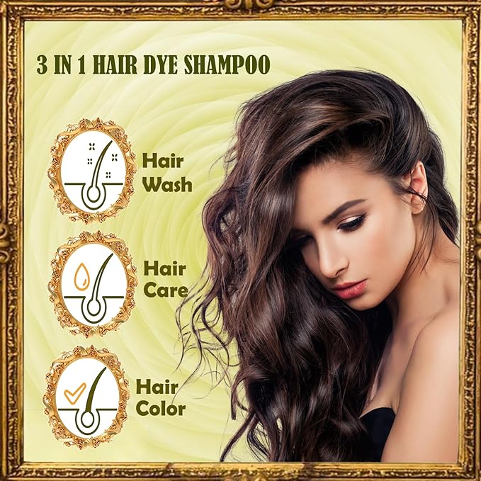 Dark Coffee Hair Dye Shampoo 3 in 1 for Gray Hair Coverage - Instant Shampoo Para Pintar el Cabello for Women Men, Herbal Brown Hair Color Shampoo Easy to Use & Long Lasting Champu Para Canas 16.90 oz-VivaGrace Women