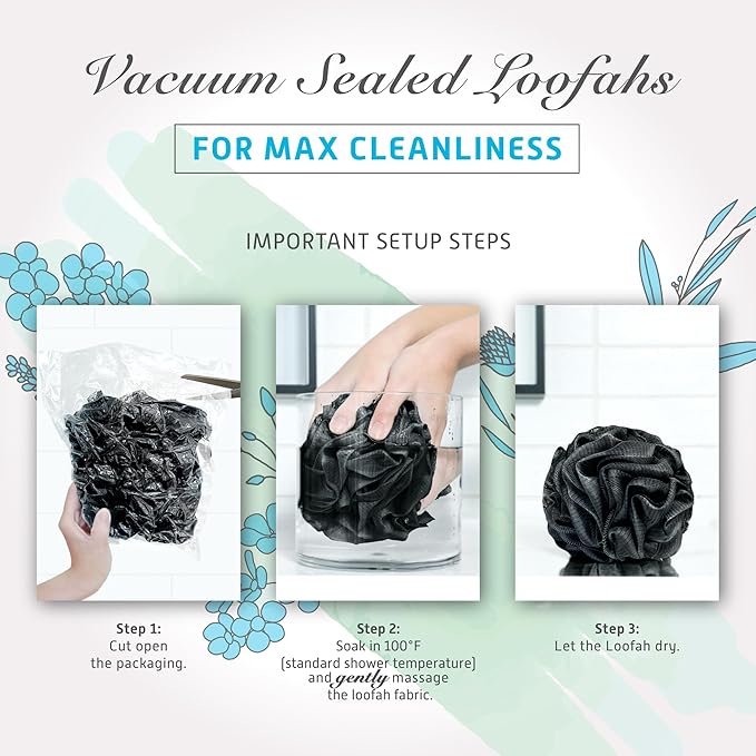 Spongentle Charcoal Bamboo Premium Deep Cleansing Loofah Sponge for Radiant Skin, Pack of 4, Bath and Shower, Exfoliating Body Scrubber, Beautiful Colors for Women and Men-VivaGrace Women