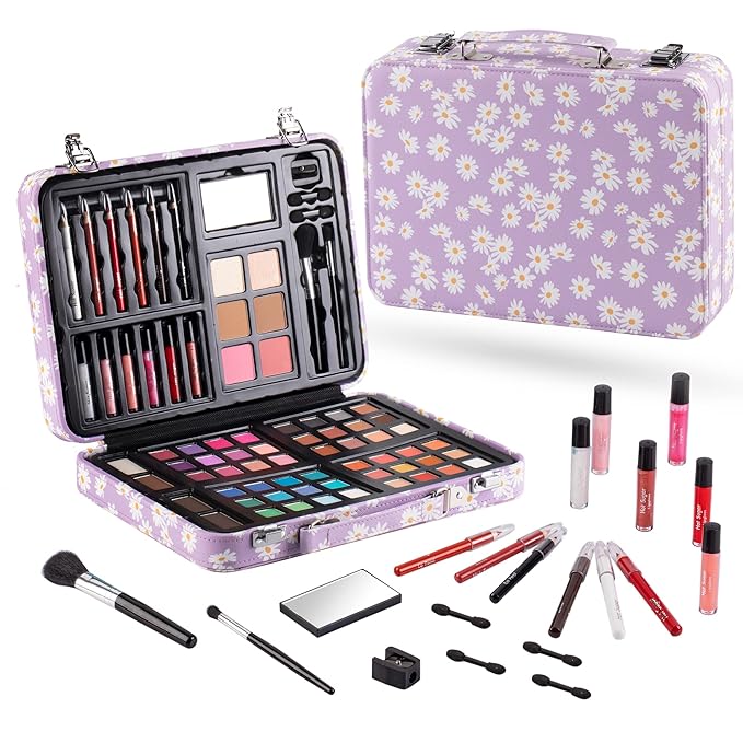 Hot Sugar Makeup Kit for Teenager Girls 10-12, All in One Beginner Makeup Kit for Women Full Kit, Teen makeup kit Cosmetic Gift Set on Birthday Christmas(PURPLE DAISY)-VivaGrace Women