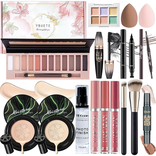 Makeup Set Present Multipurpose Makeup Kit for Women Girls Teens,- CC Cream Foundation Eyeshadow Primer Counter Stick Concealer Lip Gloss Eyeliner Pencil Mascara Makeup Brush & Sponges-VivaGrace Women