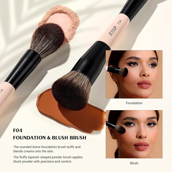 Jessup Face Makeup Brushes 3pcs Double Ended Makeup Brush Set for Foundation Contour Blush Highlight and Powder, Premium Synthetic Make up Brushes Peach Dust T508-VivaGrace Women