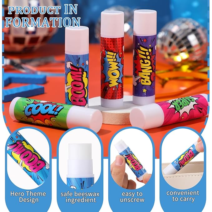 100 Pcs Hero Party Favors Lip Balms Bulk for Kids Birthday Party Moisturizing Lip Balm for Hero Themed Celebration Gifts Lip Care Products for Classroom Rewards Favor Party Supplies-VivaGrace Women