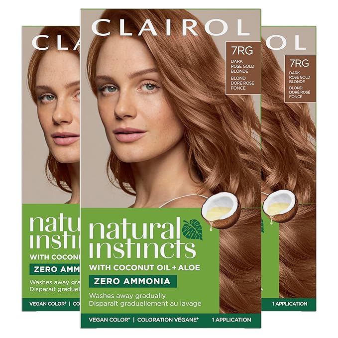 Clairol Natural Instincts Demi-Permanent Hair Dye, 7RG Dark Rose Gold Blonde Hair Color, Pack of 3-VivaGrace Women