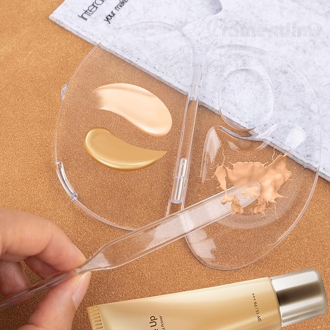 Framendino, 2 Set 3 in 1 Handheld Makeup Mixing Palette, Acrylic Transparent Mixing Foundation Tray with Foundation Spatula for Makeup Artist and Beginner-VivaGrace Women