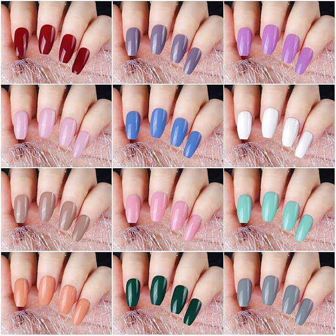 Teenitor Medium Press On Nails, 12 Color Set, 288pcs Glossy Nails with Glue