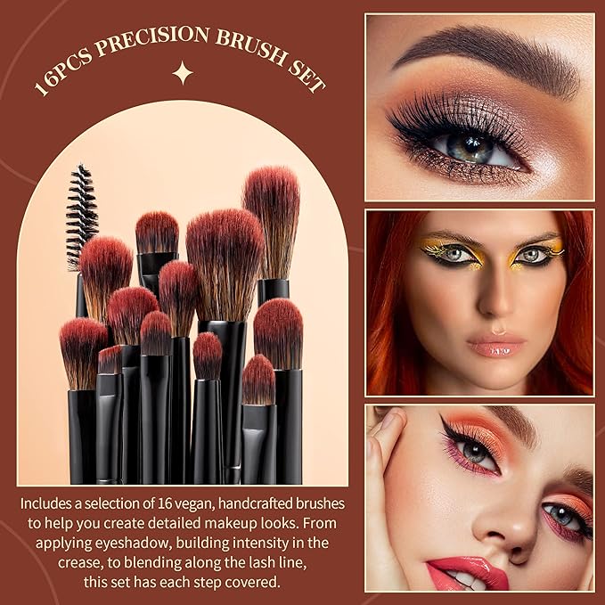 Jessup Eye Brushes Set, Vegan Makeup Brushes with Concealer Powder Eyeshadow Blending Eyeliner Spoolie Brush, 16pcs Premium Synthetic Black Cosmetic Brush T272-VivaGrace Women