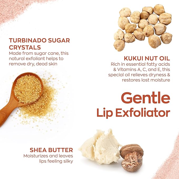 Hanalei Vegan and Cruelty-Free Sugar Lip Scrub Exfoliator | Hawaiian Cane Sugar, Kukui Oil, Shea Butter | Exfoliate, Smooth, Rejuvenate Lips | Made in USA | Lip Care (22 g)-VivaGrace Women