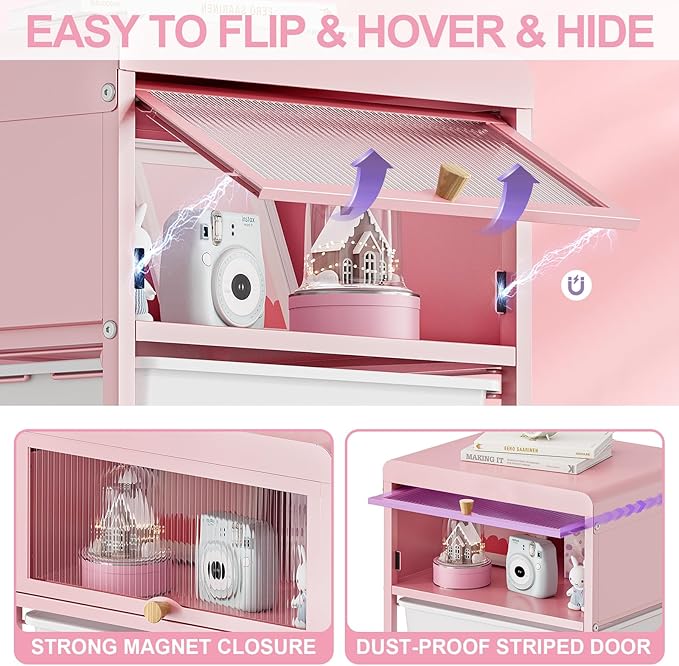 Utility-Rolling-Storage-Drawer-Craft-Cart-Organizers with 4 Drawers & Dust-Proof Door for Kid Craft Art Room,Bedroom,Home Office, Classroom, Rose Pink-VivaGrace Women