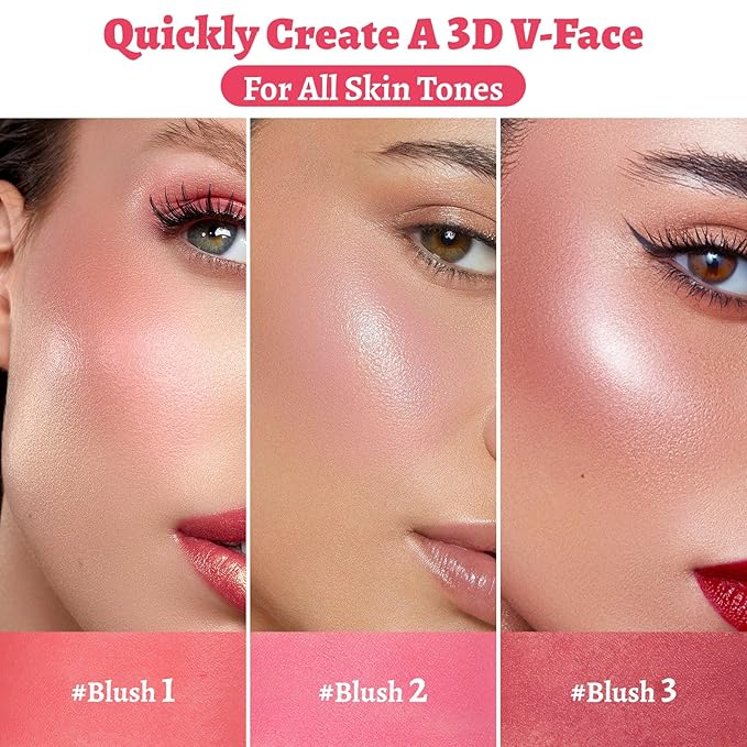 Face Stick Trio 3Pcs Multi-Use Makeup Blush Sticks, Buildable Blendable Lightweight Cream Blush Stick for Cheeks Make Up For Women 3-in-1 Blusher and Lip Makeup Sticks (04)-VivaGrace Women