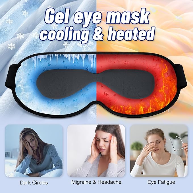 Cooling Gel 3D Sleep Eye Mask-Weighted Blackout Sleep Mask & Cold Compress for Dark Circles, Dry Eyes, and Puffiness - Comfortable, Eyelash-Friendly, Reusable for Relaxing Sleep -Blue-VivaGrace Women
