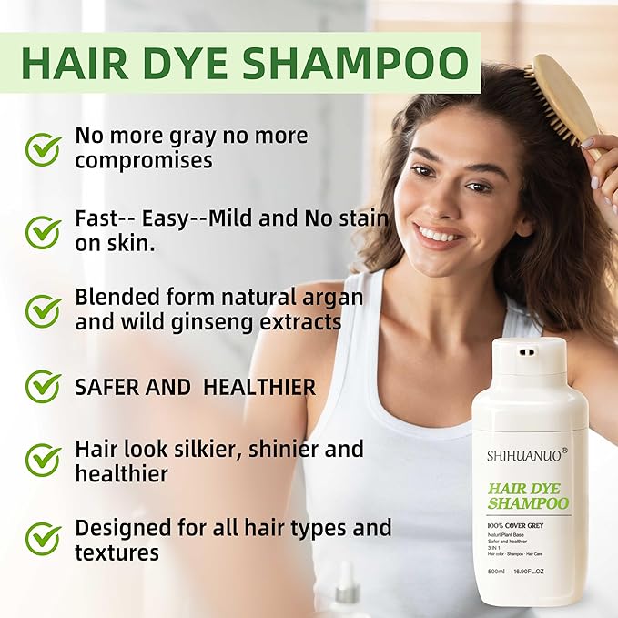 Hair Dye Shampoo 3 in 1 for Gray Hair Coverage,Argan nut Natural Shampoo Hair Dye for Women & Men/Ammonia-Free 500ml(Linen)-VivaGrace Women
