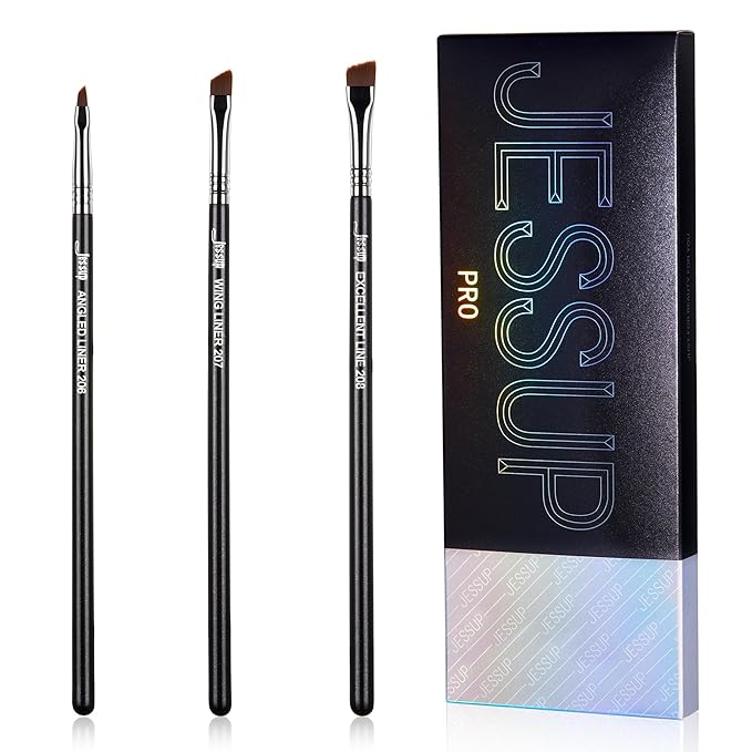 Jessup Angled Eyeliner Brush Set，3pcs Pro Precision Eye Liner Brush Fine Winged Ultra Thin Slanted Gel Liquid EyeLiner Makeup Brushes, Black T345-VivaGrace Women