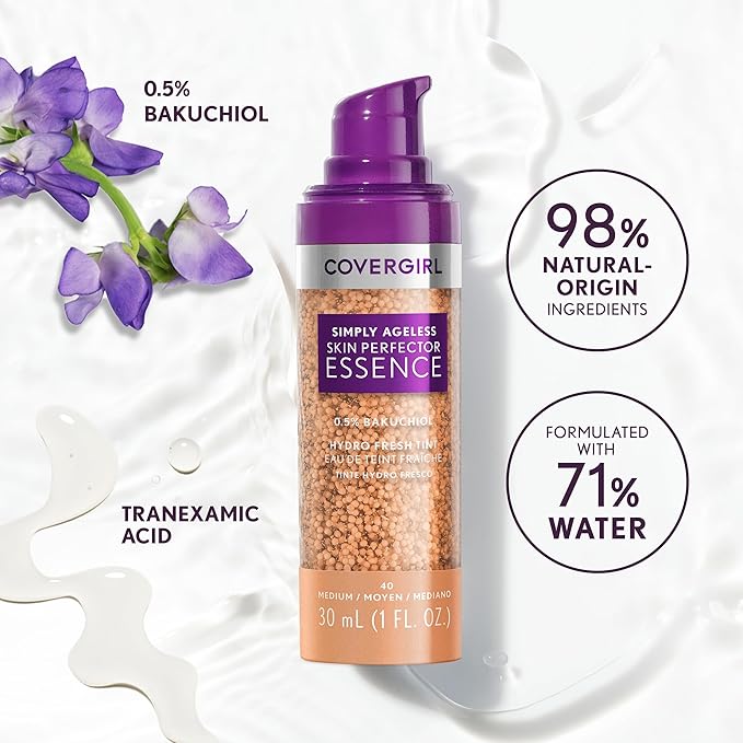 Covergirl Simply Ageless Skin Perfector Essence Foundation, 80 Deep, Tinted Skin Perfector, Skincare Makeup Hybrid, Sheer Tint, Radiant Finish, Skin-Like Finish, Vegan Formula, 1.0oz-VivaGrace Women