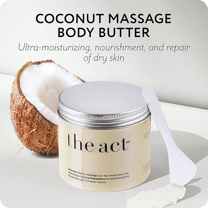 THE ACT Solid Coconut Body Butter – Organic Vegan Moisturizer with Shea & Almond Oils – Melts in Hands – Massage Balm for Dry Skin – Natural Skincare for Women & Men – 6 oz with Spatula-VivaGrace Women