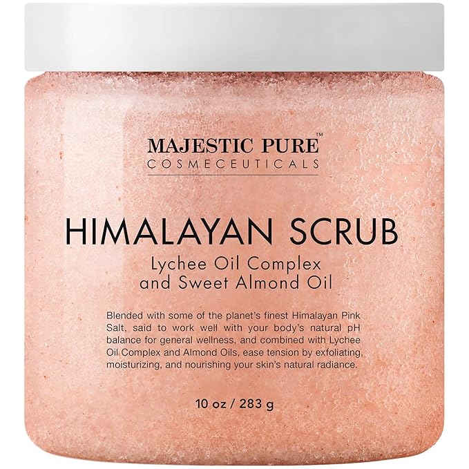 Majestic Pure Himalayan Salt Body Scrub with Lychee Oil, Exfoliating Salt Scrub to Exfoliate & Moisturize Skin, Deep Cleansing - 10 oz (Pack of 2)-VivaGrace Women