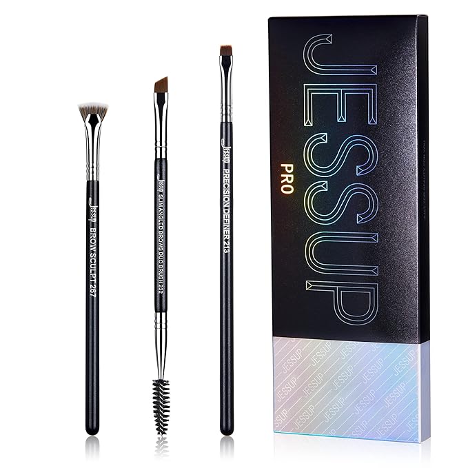 Jessup Eyebrow Makeup Brush Set Professional, Precision Define Sculpt, Flat Angled Spoolie Brushes, Cruelty-Free Synthetic Bristles 3PCS, T326-VivaGrace Women