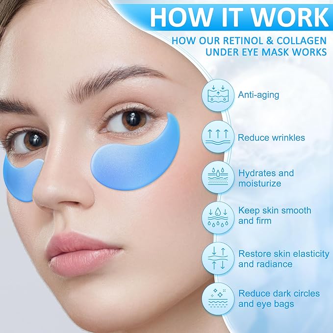Under Eye Patches for Puffy Eyes: 30 Pairs Retinol Collagen Eye Gels Pads - Reduce Wrinkles, Puffy Eyes, Eye Bags - Skin Treatment Mask with Retinol Collagen - Anti Aging & Face Moisturizer-VivaGrace Women