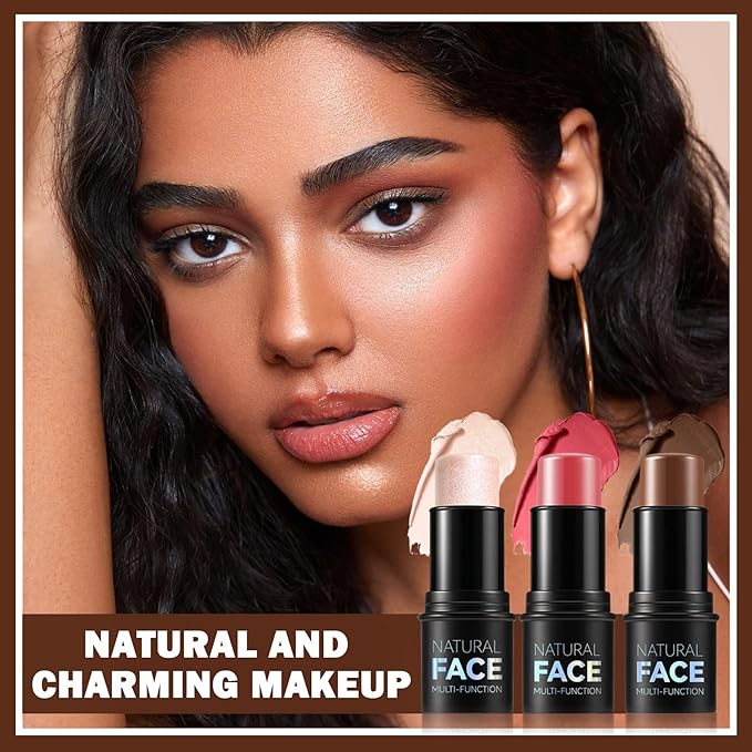 3PCS Cream Contour Stick Makeup Kit Face Highlighter Bronzer Blush Stick Long Lasting Illuminator Highlighters Makeup Stick for All Skin Tones(02 Champagne Gold+05 Rugosa Rose+06 Espresso)-VivaGrace Women