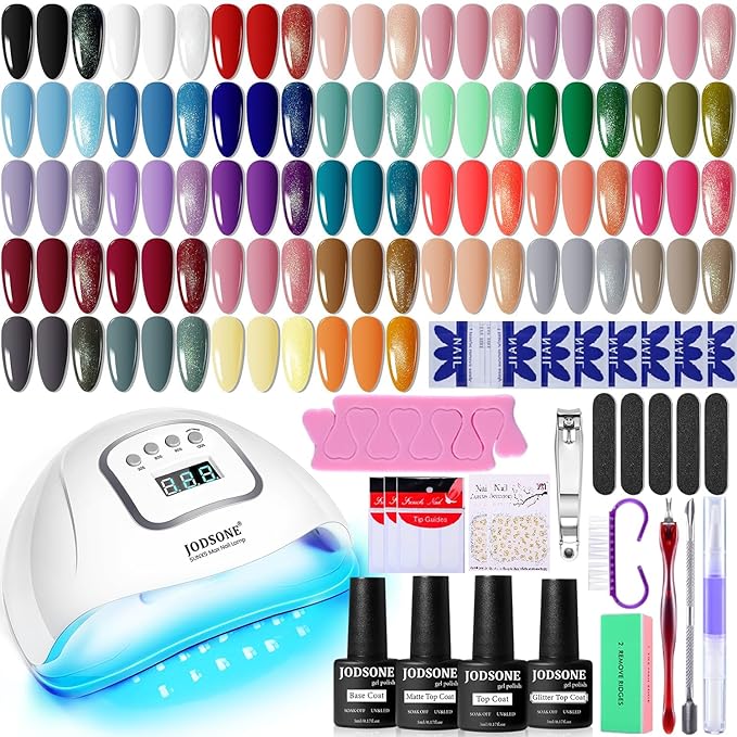 JODSONE Gel Nail Polish Kit with U V Light 32 Colors Gel Polish Nail + 4 Functional Adhesive Bottles Kit Soak Off Manicure Tools Gifts for Women-VivaGrace Women