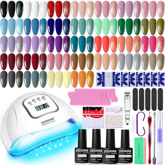 JODSONE Gel Nail Polish Kit with U V Light 32 Colors Gel Polish Nail + 4 Functional Adhesive Bottles Kit Soak Off Manicure Tools Gifts for Women-VivaGrace Women