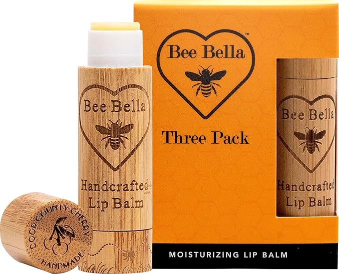 Bee Bella Lip Balm, Cherry, 3 Pack - Hydrating, Moisturizing Lip Care, 100% Natural, Original Organic Beeswax with Vitamin E, Handmade in USA-VivaGrace Women