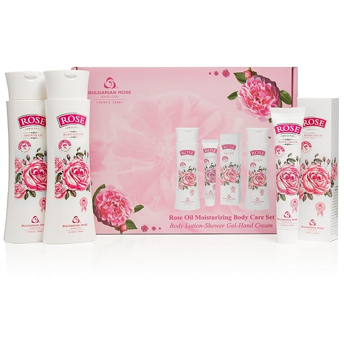Bulgarian Rose Oil Moisturizing Body Care 3 Piece Gift Set - Natural Rose Body Lotion, Natural Rose Body Wash, Natural Rose Hand Cream-VivaGrace Women