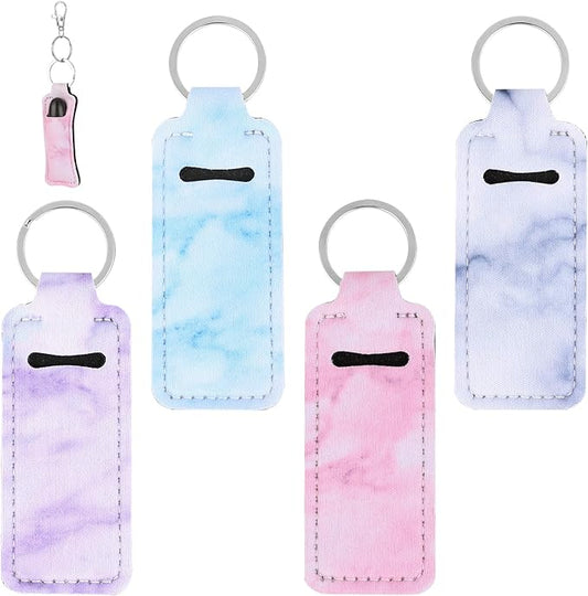 4Pcs Chapstick Holder Keychain, Lip Balm Sleeve Pouch, Chapstick Holder With Clip, Lip Balm Holder, Stocking Stuffers Gift for Women(Pink, Gray, Purple, Blue)-VivaGrace Women