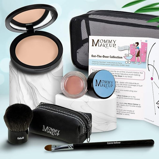 Out The Door Collection | Talc-free 5-piece Mineral Makeup Set | DUE DATE (Medium) - For medium complexions + ANNA - A matte warm rosy beige-VivaGrace Women