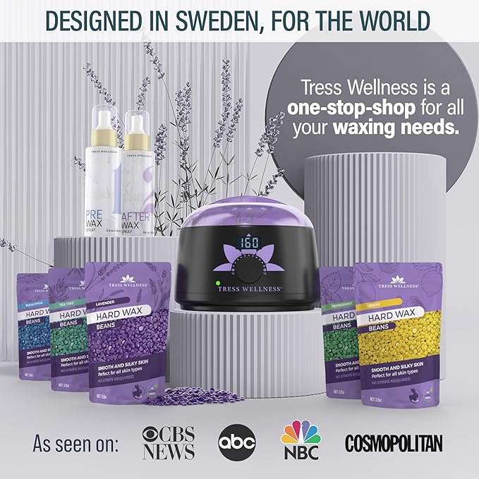 Tress Wellness Waxing Kit for Sensitive Skin – Safe for Face & Skin, Prep & Aftercare Spray, Easy to Use – At-Home Kit for Face, Bikini, Brazilian & Full Body - Digital Display, Grey Mountain-VivaGrace Women