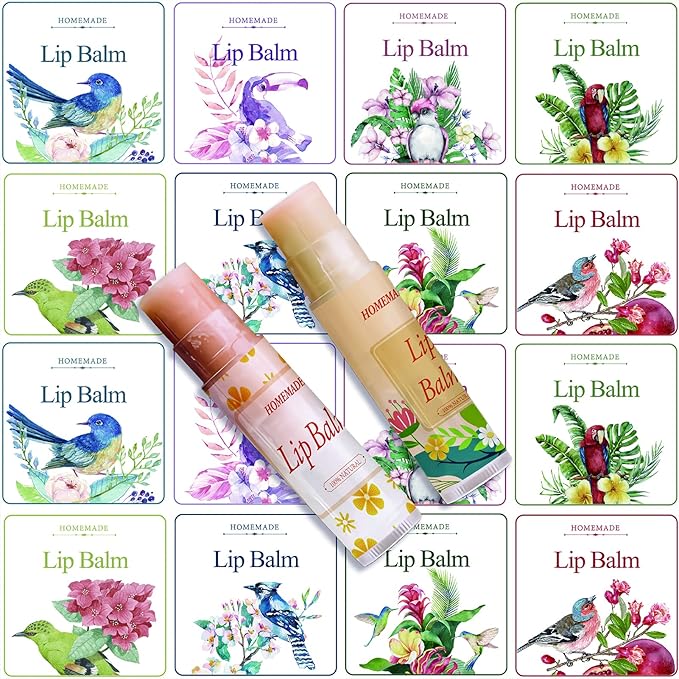 CRASPIRE Lip Balm Labels 80pcs Homemade Lip Balm Labels 2” Clear Lip Balm Labels for Tubes Printable Waterproof Lip Balm Stickers Labels for Lip Balm Handcream Candle Container（Flowers and Birds）-VivaGrace Women