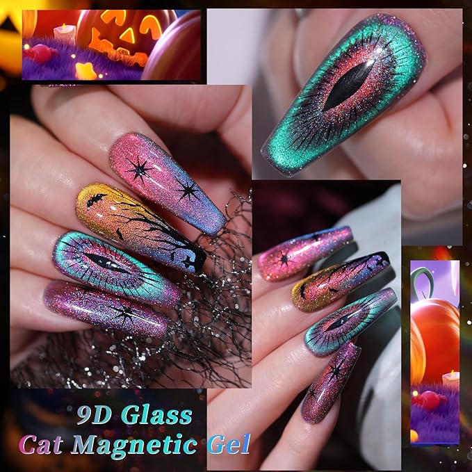 Born Pretty Cat Magnetic Gel Nail Polish 9D Chameleon Holorgraphic Cat Magnetic Eye Gel Polish Glitter Gel Polish Set 6PCS-VivaGrace Women