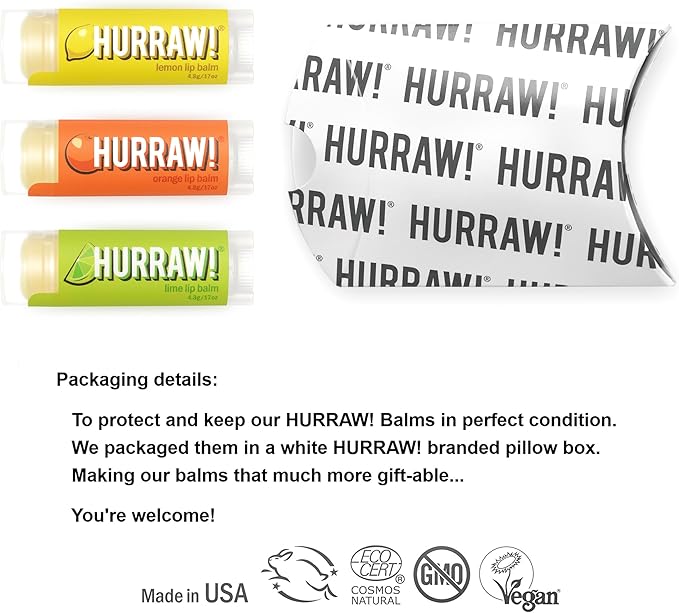 Hurraw! Lemon, Orange, Lime Lip Balms, 3 Pack Bundle: Organic, Certified Vegan, Cruelty and Gluten Free. Non-GMO, 100% Natural Ingredients. Bee, Shea, Soy and Palm Free. Made in USA-VivaGrace Women