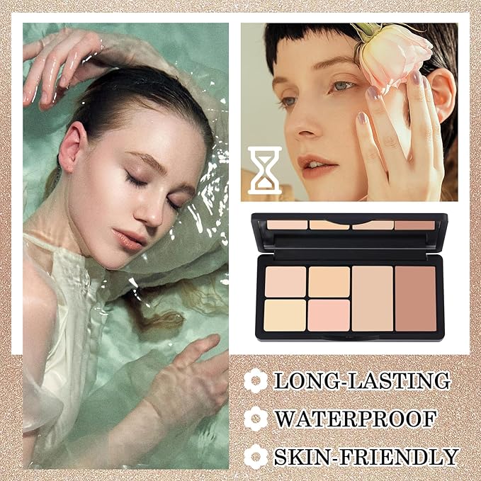 6 Colors Correcting Concealer Cream Contour Palette,Long Lasting Concealer Cream Makeup Palettes with Concealer Brush,Multi-purpose Contouring Liquid Foundation Makeup Kit-VivaGrace Women