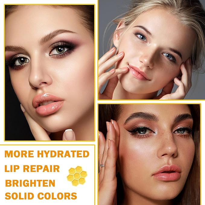 Lip Balm Honey Pot,Moisturizing Lip Balm Reduces Lip Lines,Propolis Honey Pot Lip Balm Hydrating Prevention Dry and Cracked Lip Scrubs Exfoliator,Exfoliating Lip Sleeping Mask with Brush-VivaGrace Women