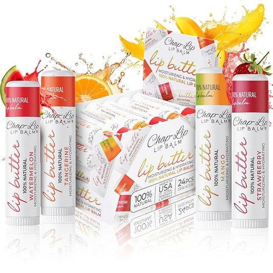CHAP-LIP 100% All Natural Lip Balm Hydrating Bulk Chap Stick with Fruit Flavors, Coconut Oil, and Cocoa Butter - Lip Therapy Pack for Men and Women - Gift Set Made in the USA, 24 Pack-VivaGrace Women