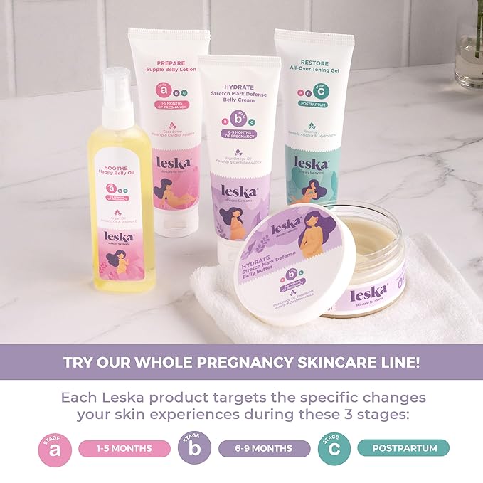 Leska Maternity Set | Belly Lotion, Belly Oil, Stretch Mark Defense Cream & Belly Butter, Toning Gel | Maternity Stages Skin Care for Pregnancy & Postpartum |New Mom Gifts (Set of 5, 4-4.93oz each)-VivaGrace Women